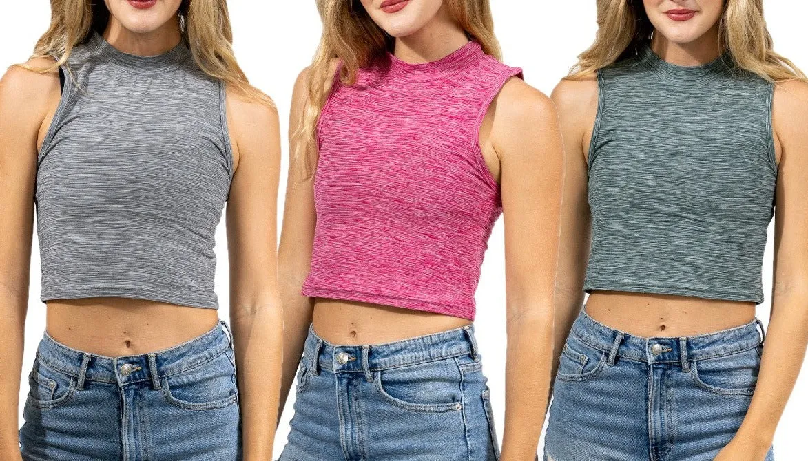 Mock Neck Crop Top | Everyday Quick-dry Yoga | Womens (3 Pack)