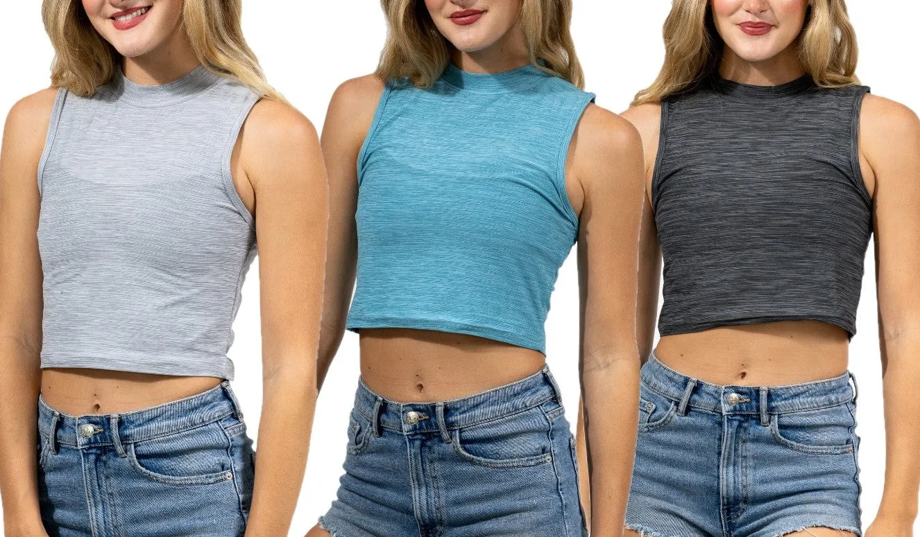 Mock Neck Crop Top | Everyday Quick-dry Yoga | Womens (3 Pack)