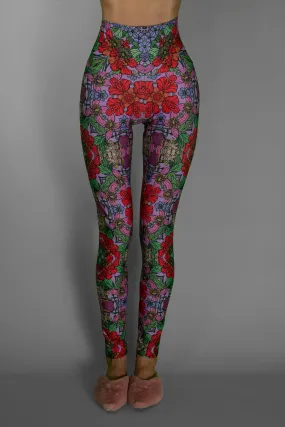 Mystery red garden leggings