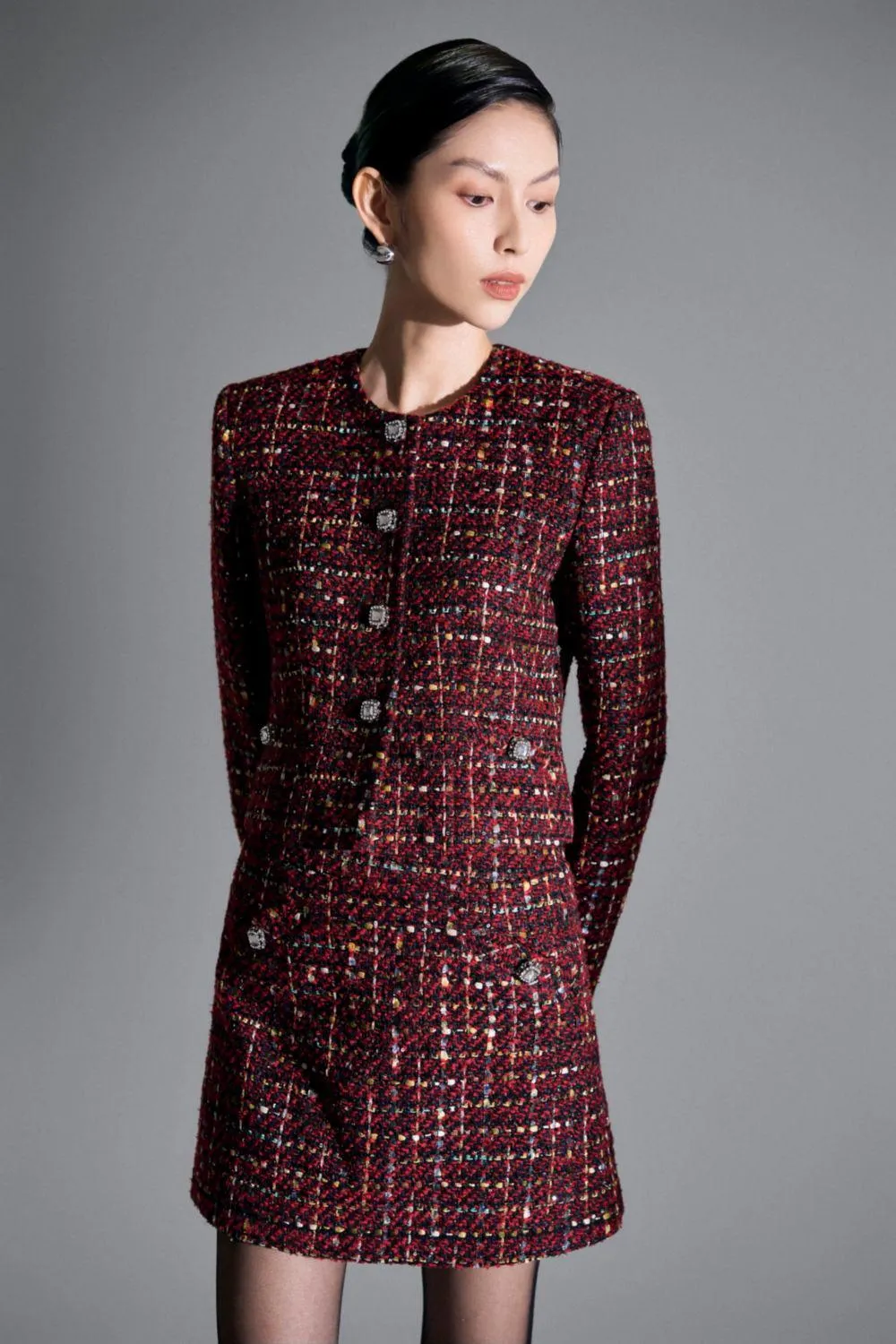 Natalie Cropped Round Neck Tweed Jacket