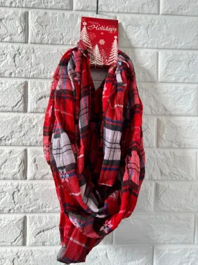 New Nordstrom Women's Plaid Red Infinity Loop Scarf, One Size!