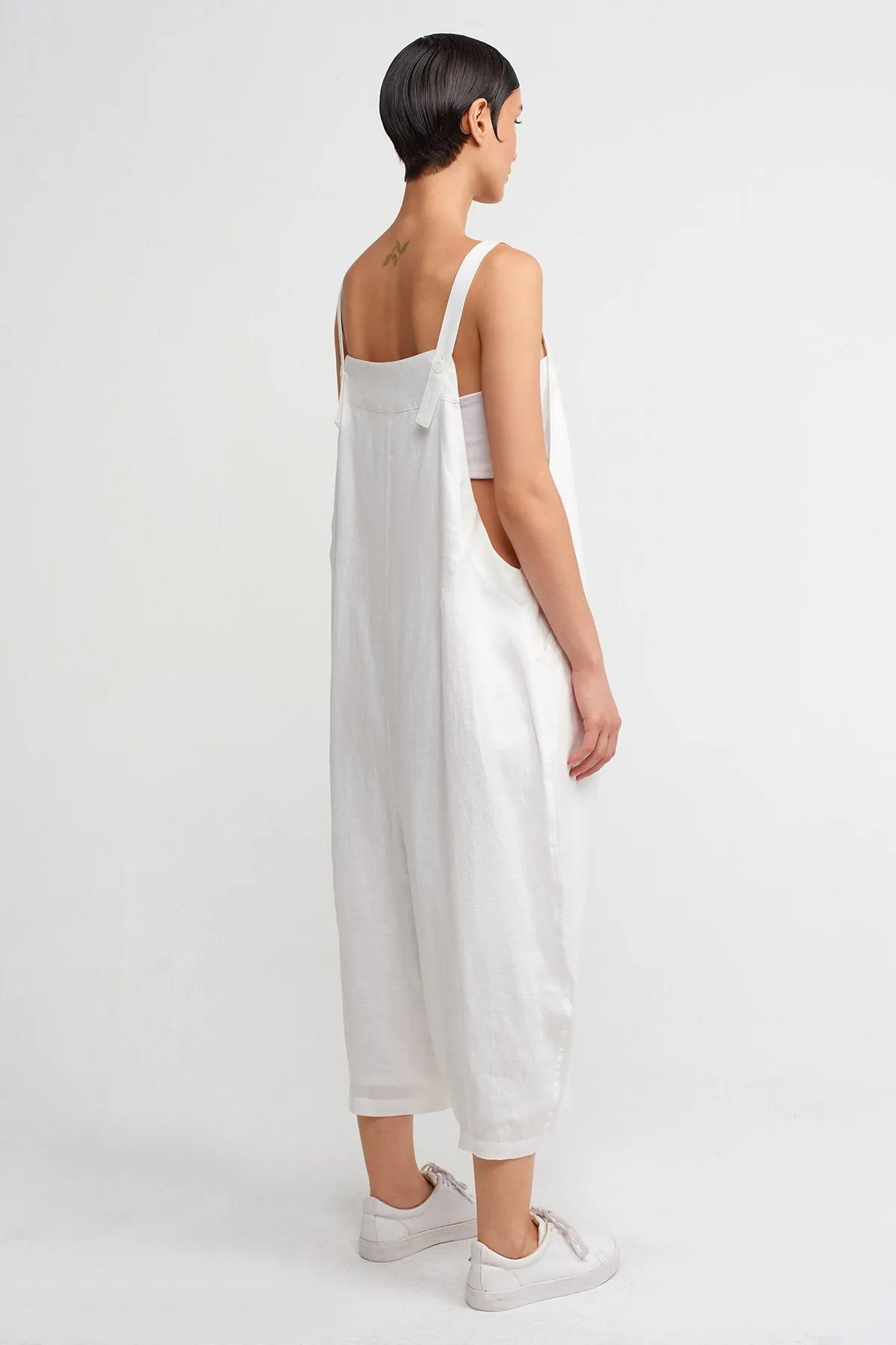 Nu Thick-Strap Linen Jumpsuit Off White