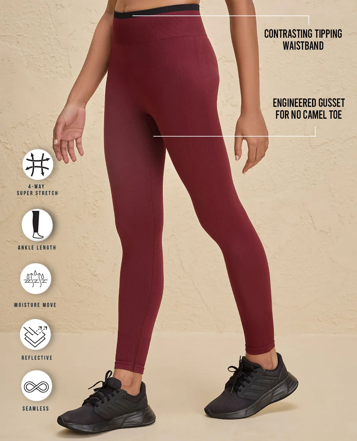 Nykd By Nykaa Seamfree Game Changer Booty Leggings -NYK406-Maroon