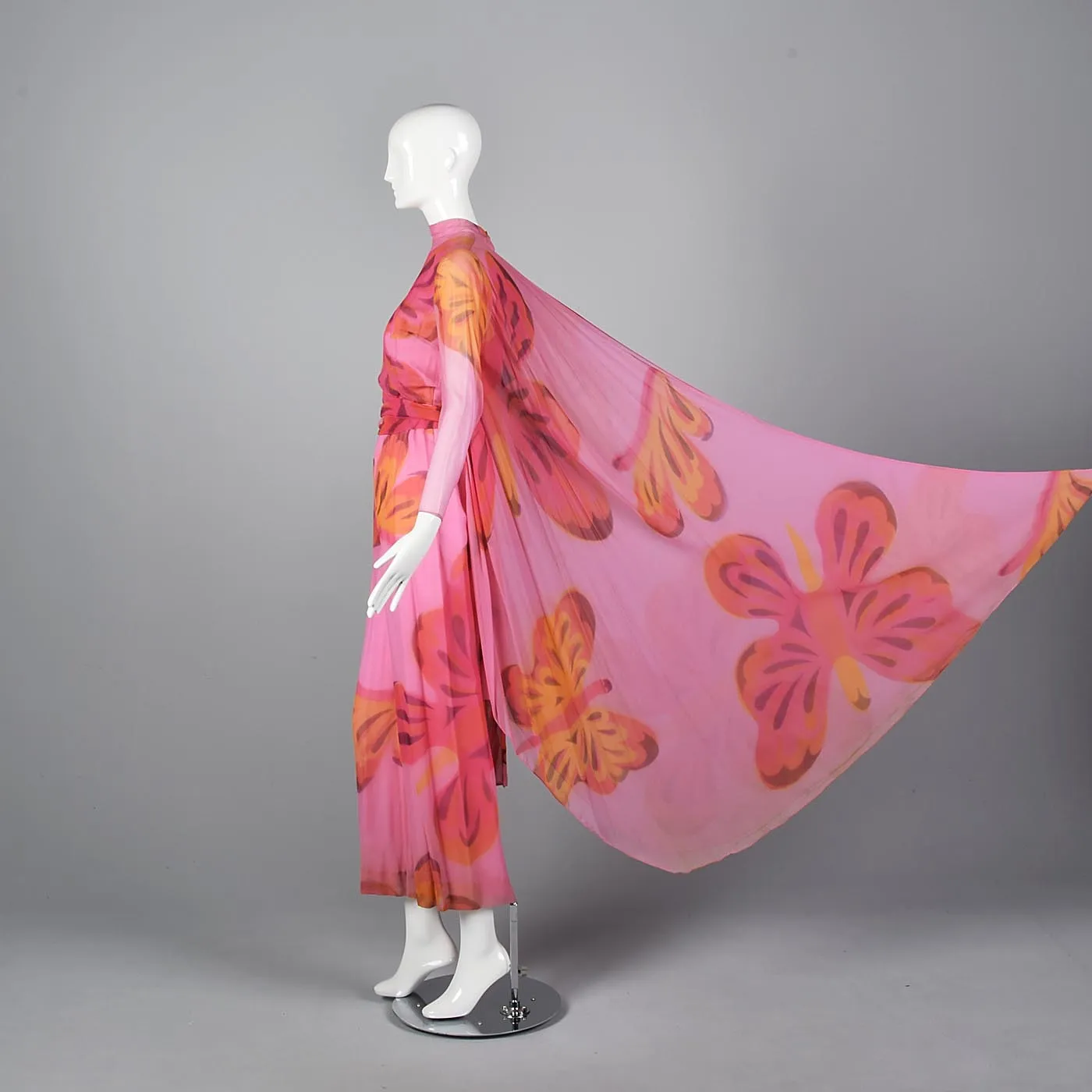 Over the Top 1960s  Butterfly Print Silk Jumpsuit with Cape from the  Sands Hotel Las Vegas