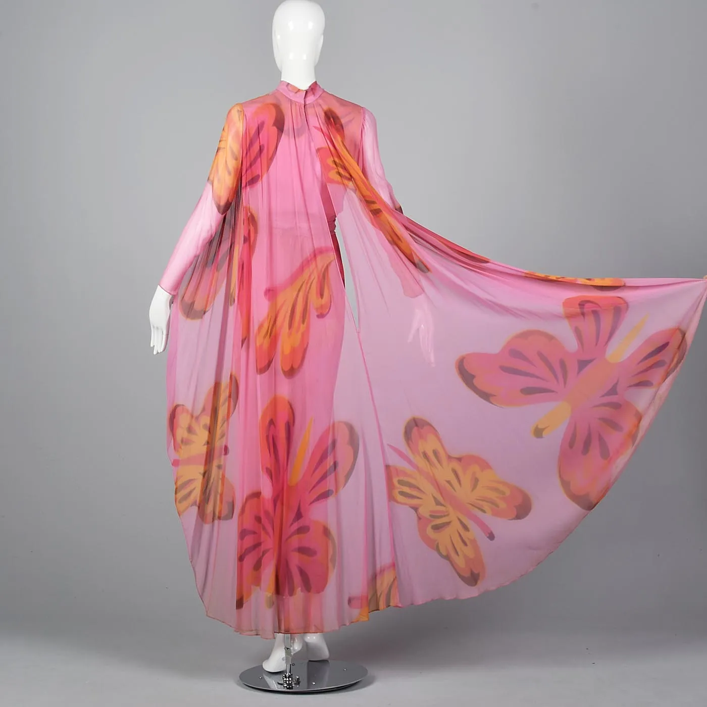 Over the Top 1960s  Butterfly Print Silk Jumpsuit with Cape from the  Sands Hotel Las Vegas