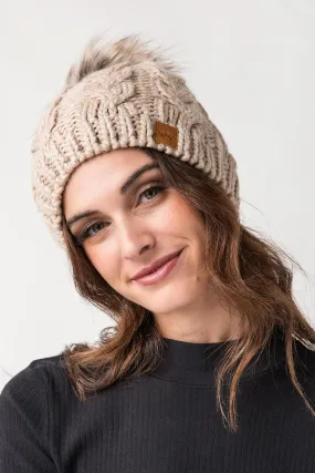 Panache Taupe Cable Knit Pom Hat