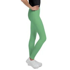 Pastel Green Solid Color Premium Youth Leggings Compression Tights - Made in USA/EU