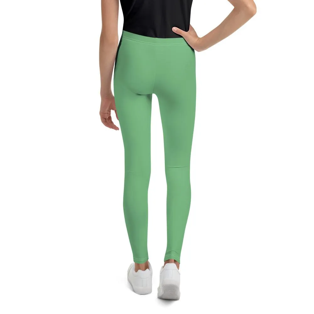 Pastel Green Solid Color Premium Youth Leggings Compression Tights - Made in USA/EU