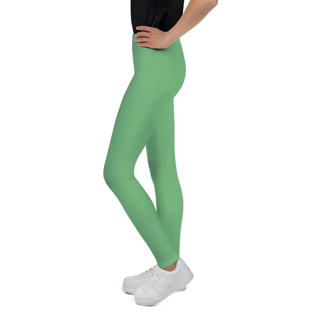 Pastel Green Solid Color Premium Youth Leggings Compression Tights - Made in USA/EU