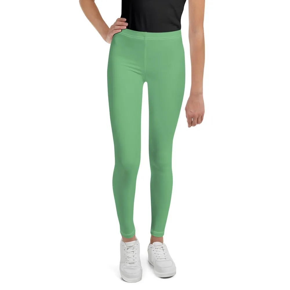 Pastel Green Solid Color Premium Youth Leggings Compression Tights - Made in USA/EU