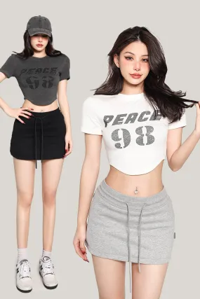 PEACE 42 Letter Print Short Sleeve Cropped T-shirt Top