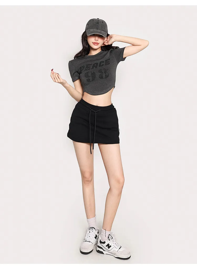 PEACE 42 Letter Print Short Sleeve Cropped T-shirt Top