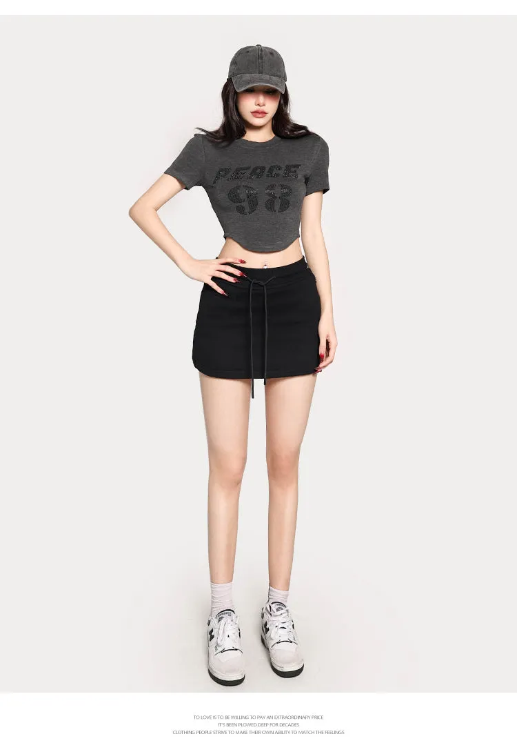 PEACE 42 Letter Print Short Sleeve Cropped T-shirt Top