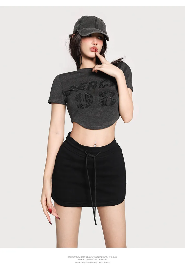 PEACE 42 Letter Print Short Sleeve Cropped T-shirt Top