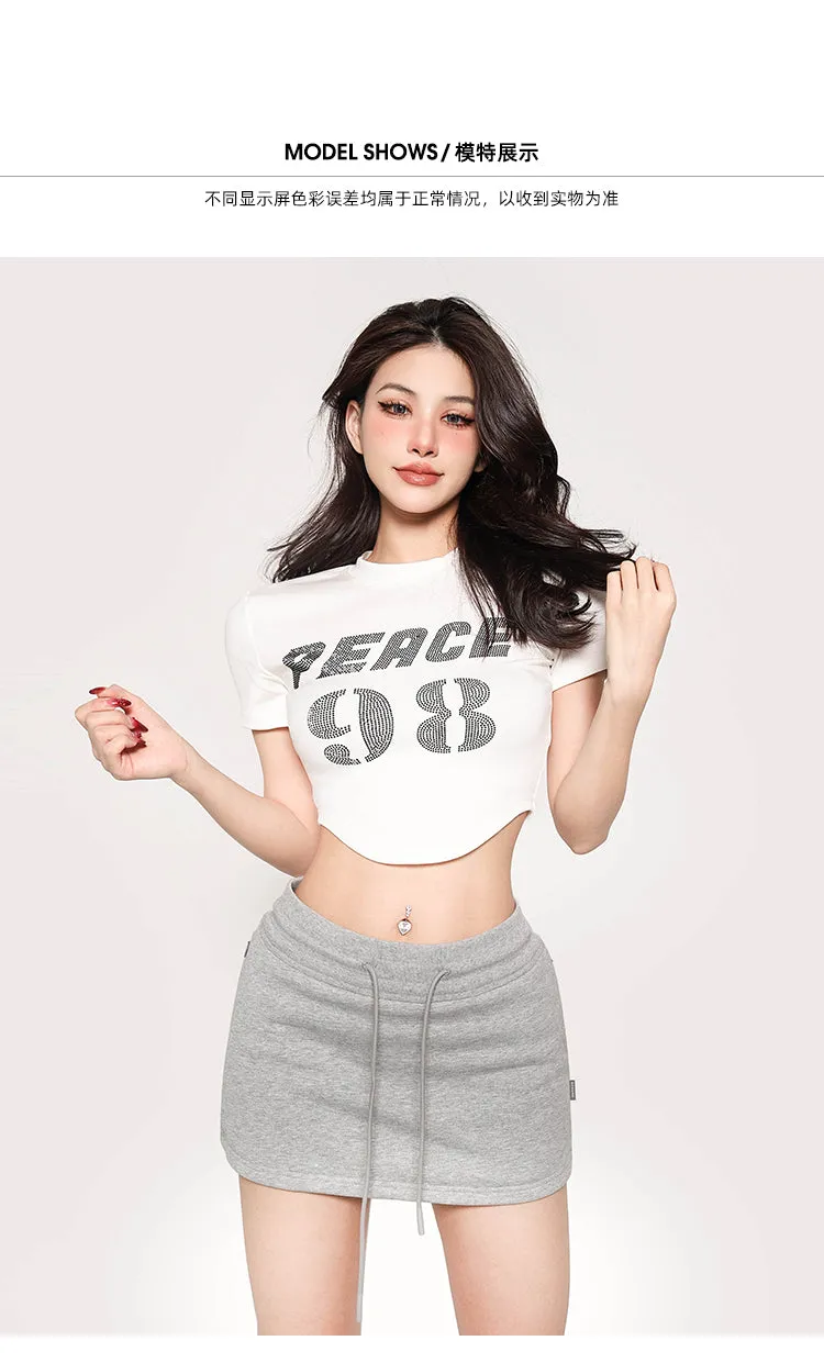 PEACE 42 Letter Print Short Sleeve Cropped T-shirt Top