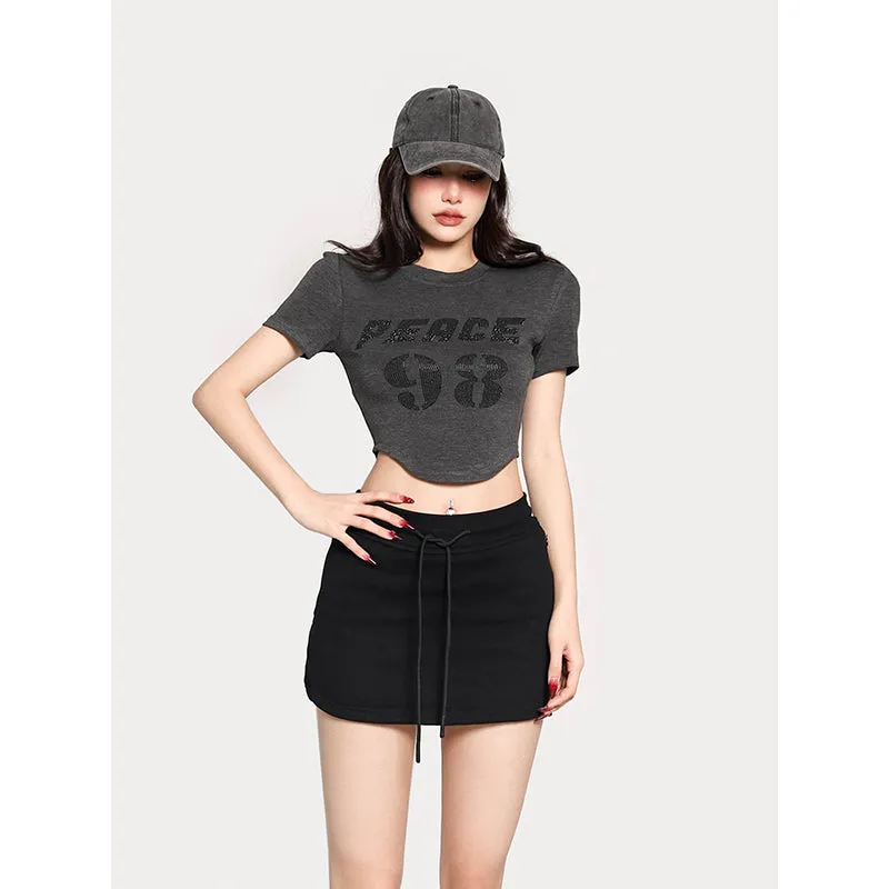 PEACE 42 Letter Print Short Sleeve Cropped T-shirt Top