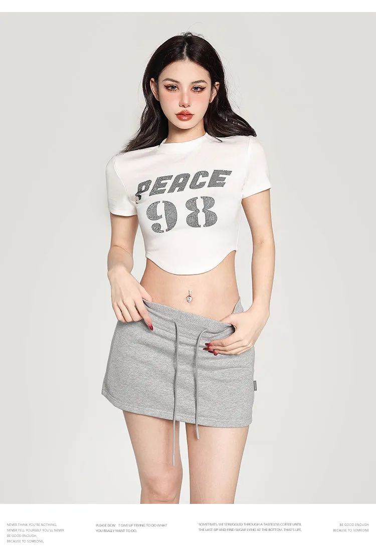 PEACE 42 Letter Print Short Sleeve Cropped T-shirt Top