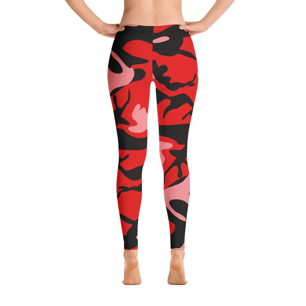 Pink, Red and Black Camouflage Leggings