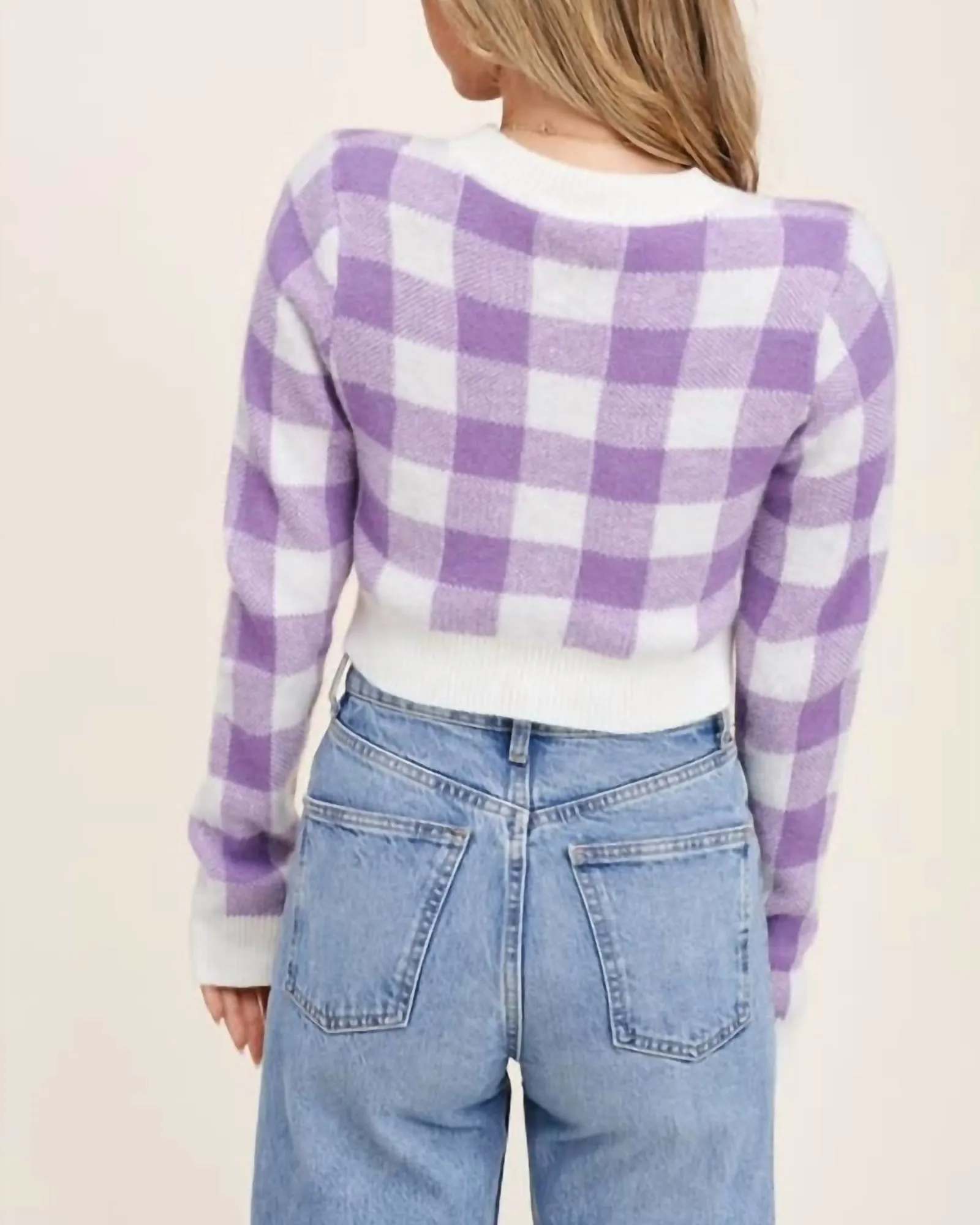 Plaid Cropped Sweater Top in Lavender | Lavender