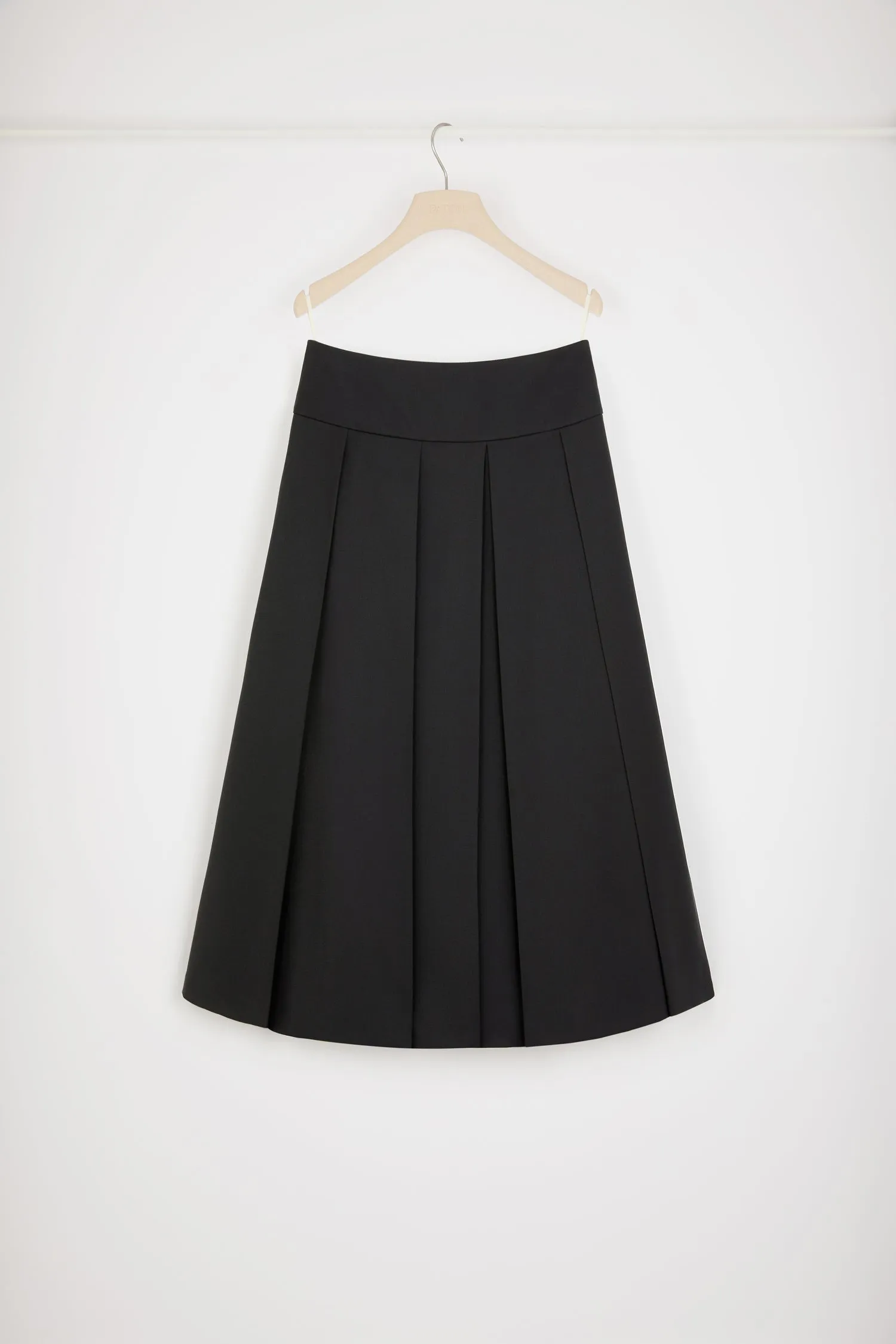 Pleated midi skirt in technical wool twill