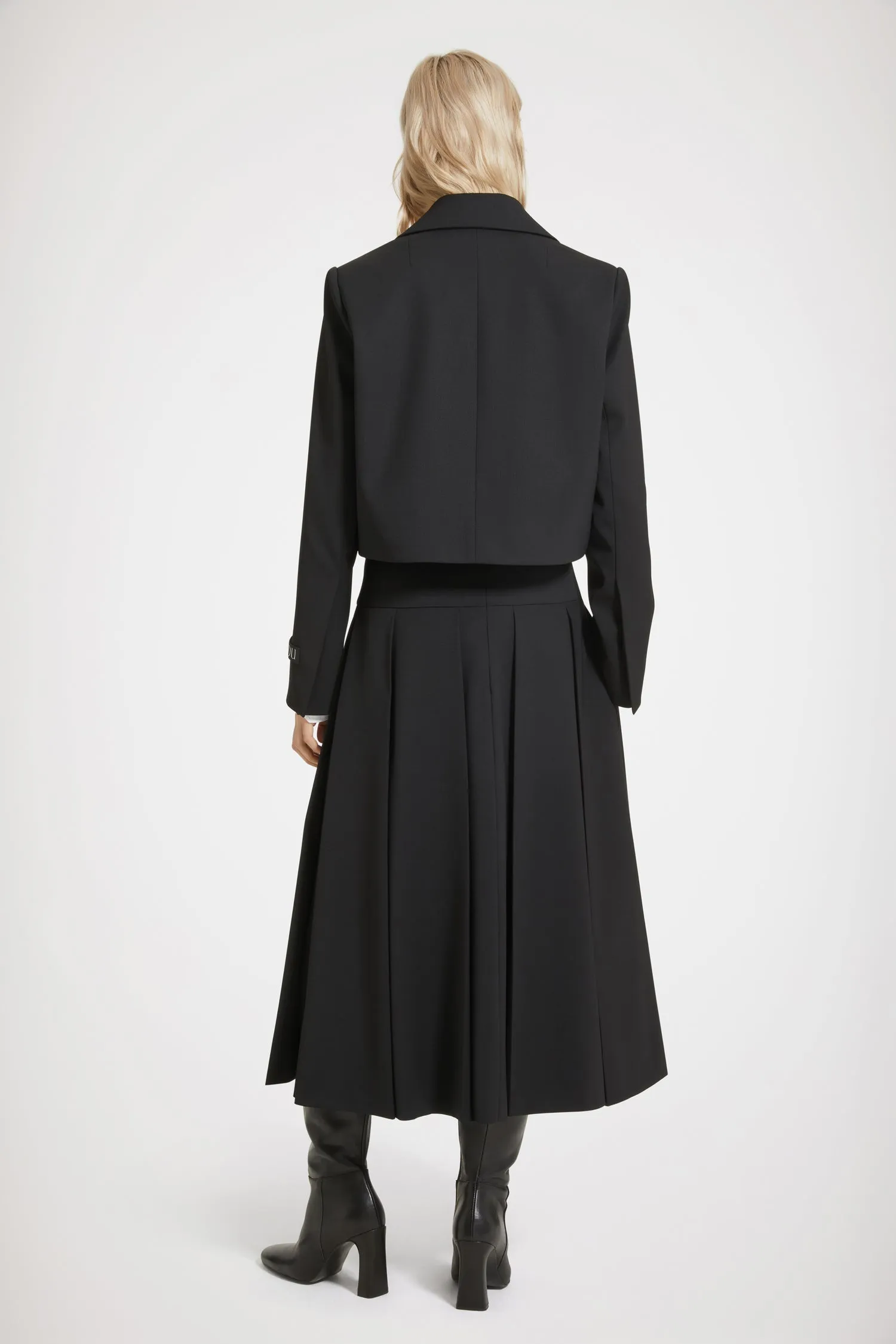 Pleated midi skirt in technical wool twill