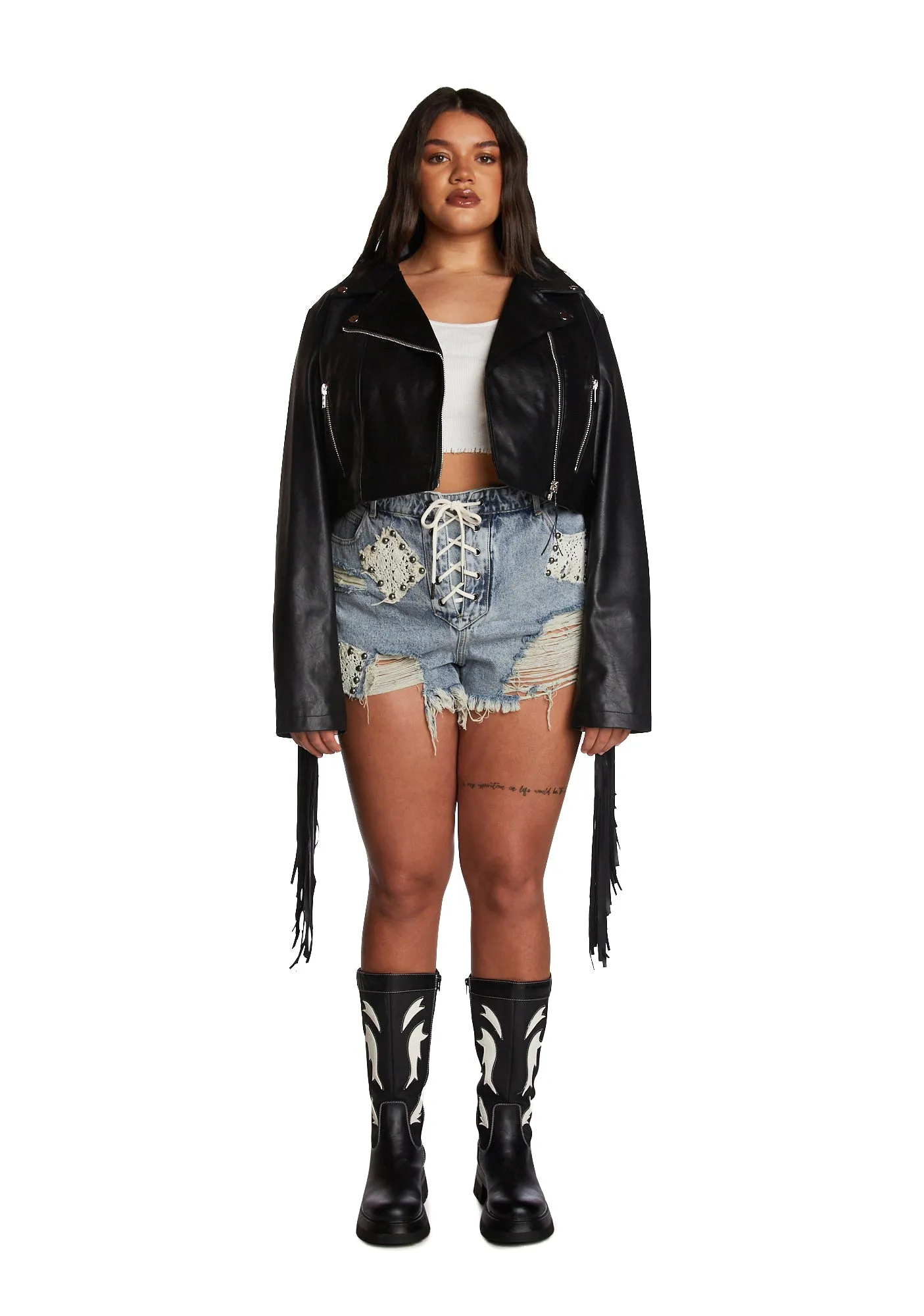 Plus Hateful Ace Fringe Moto Jacket