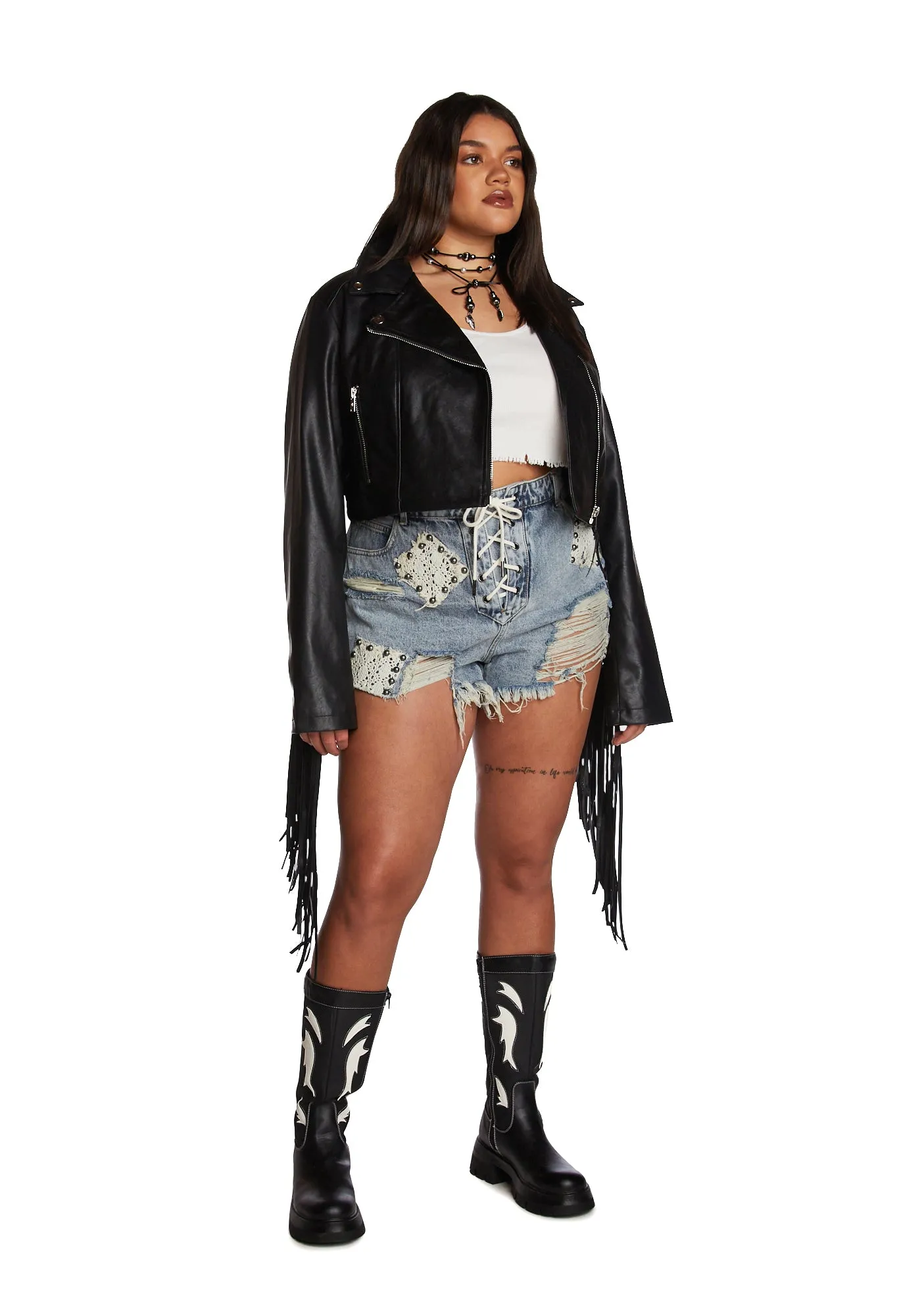 Plus Hateful Ace Fringe Moto Jacket