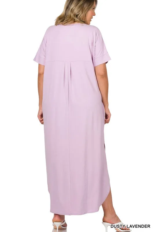 Plus Size  Brushed DTY Short Sleeve Maxi Dress