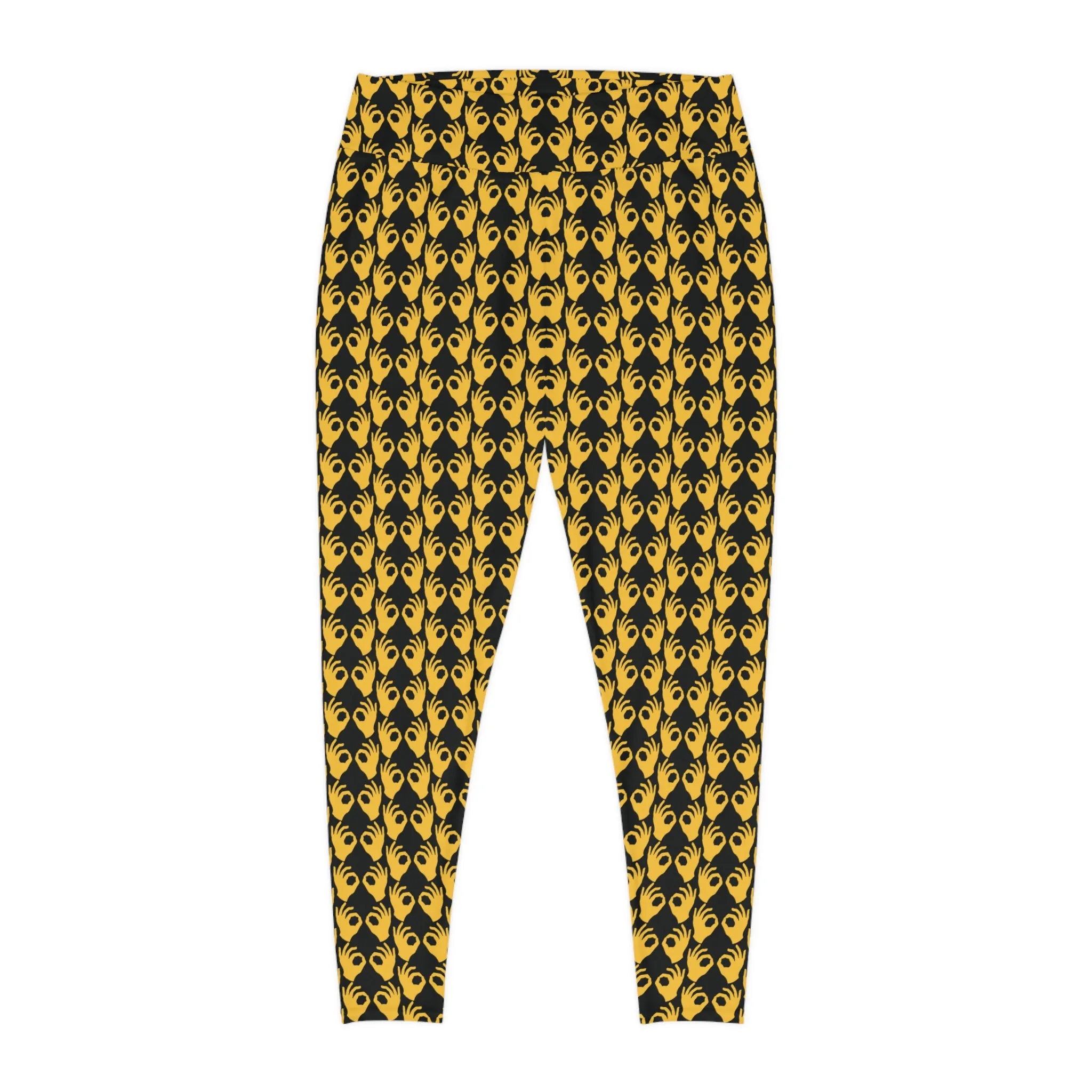 Plus Size Leggings - Black/Gold Griddy