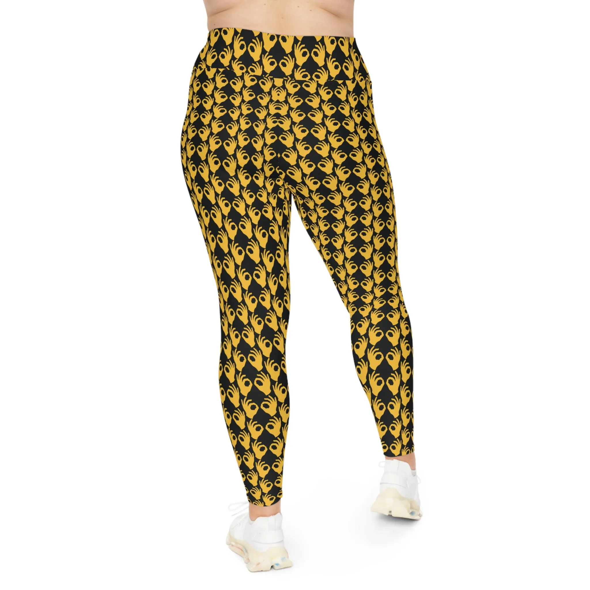 Plus Size Leggings - Black/Gold Griddy