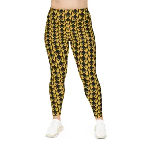 Plus Size Leggings - Black/Gold Griddy