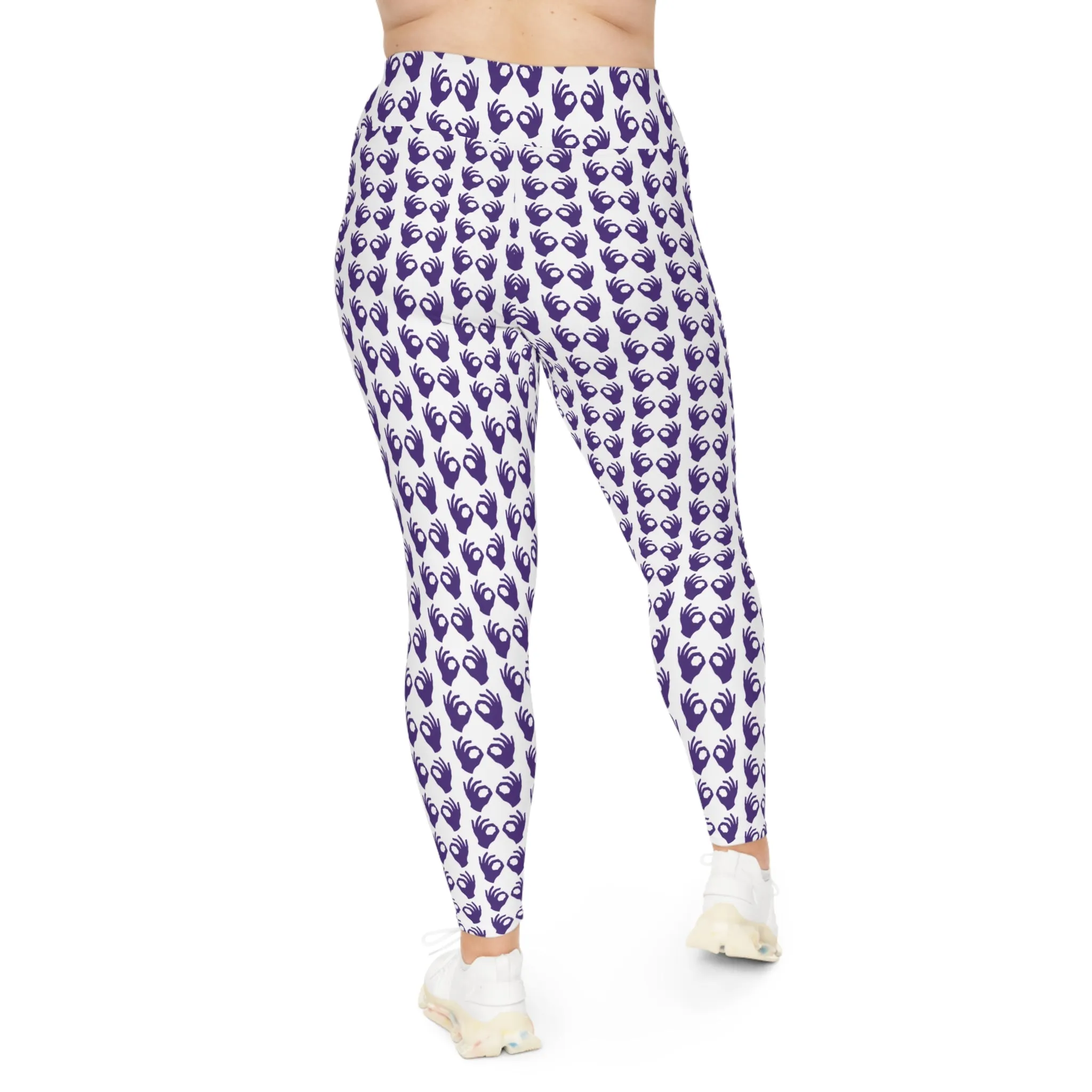 Plus Size Leggings - White/Purple Griddy