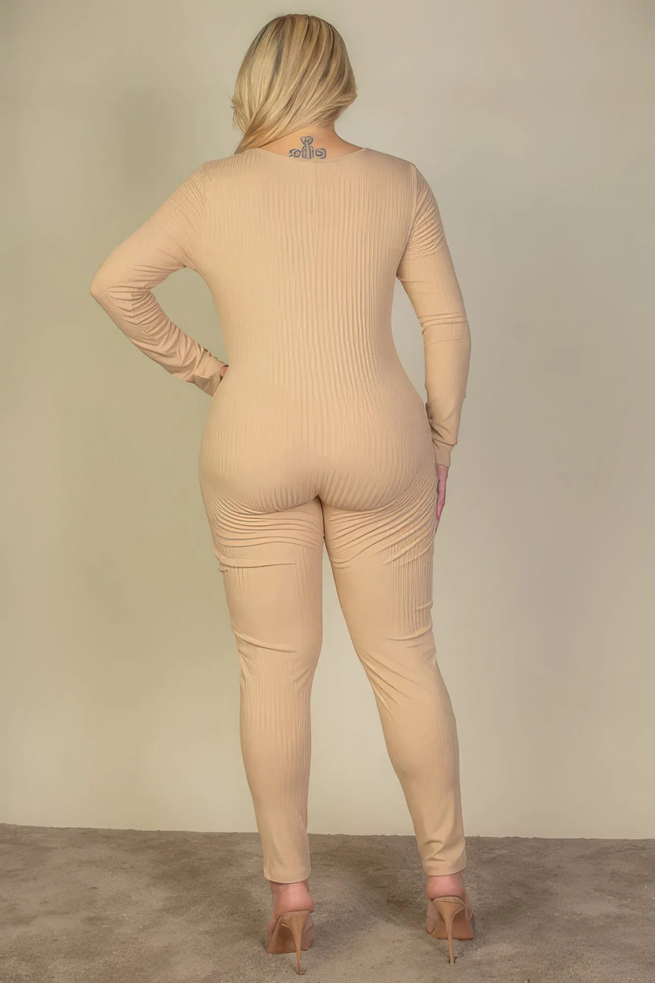 Plus Size Ribbed Scoop Neck Long Sleeve Jumpsuit (3 Colors)