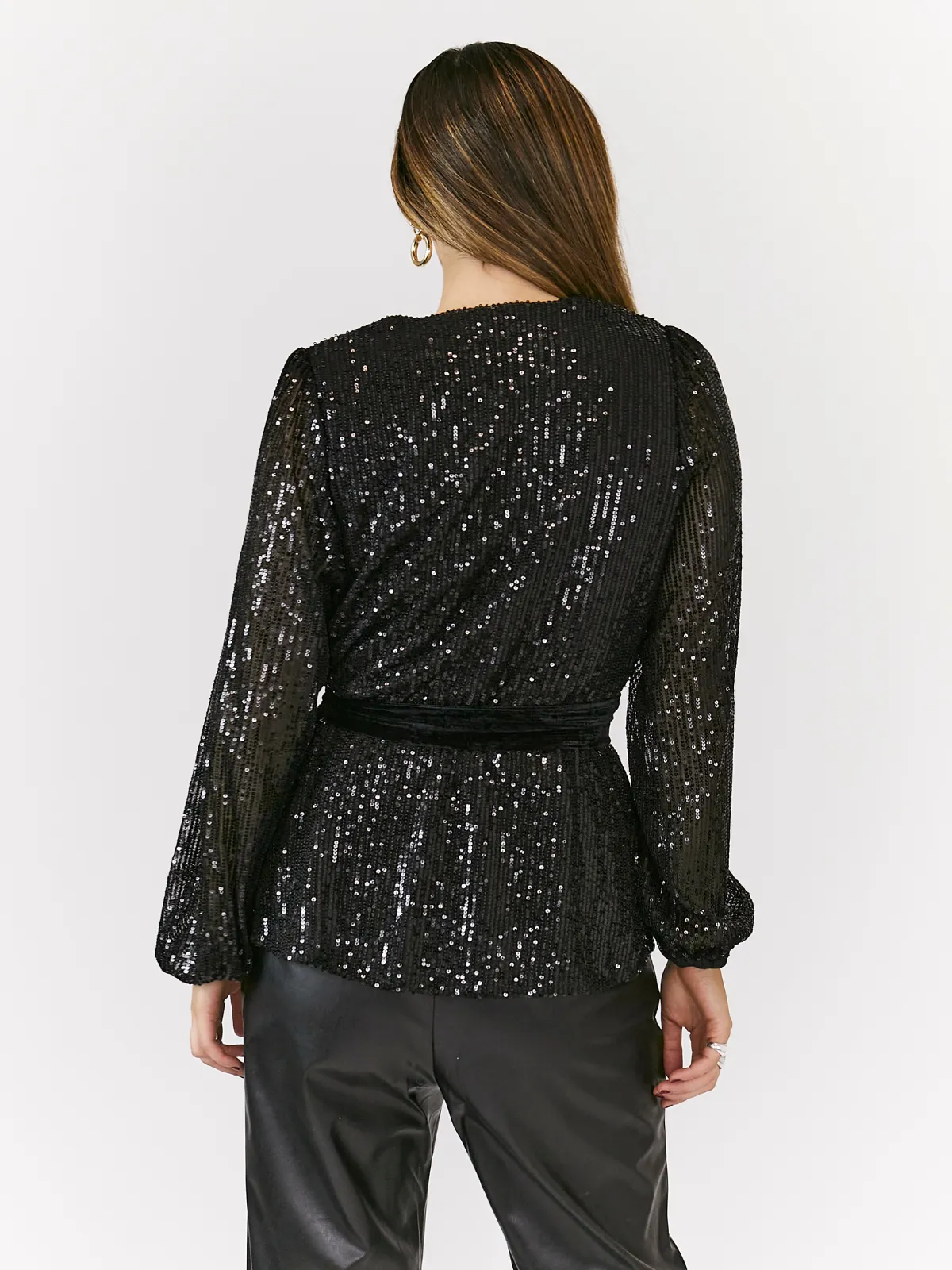 Poppy Black Sequin Wrap Top