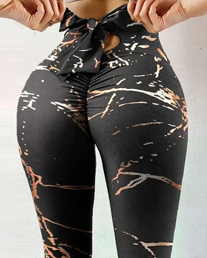 Printed Bow Design Yoga Leggings