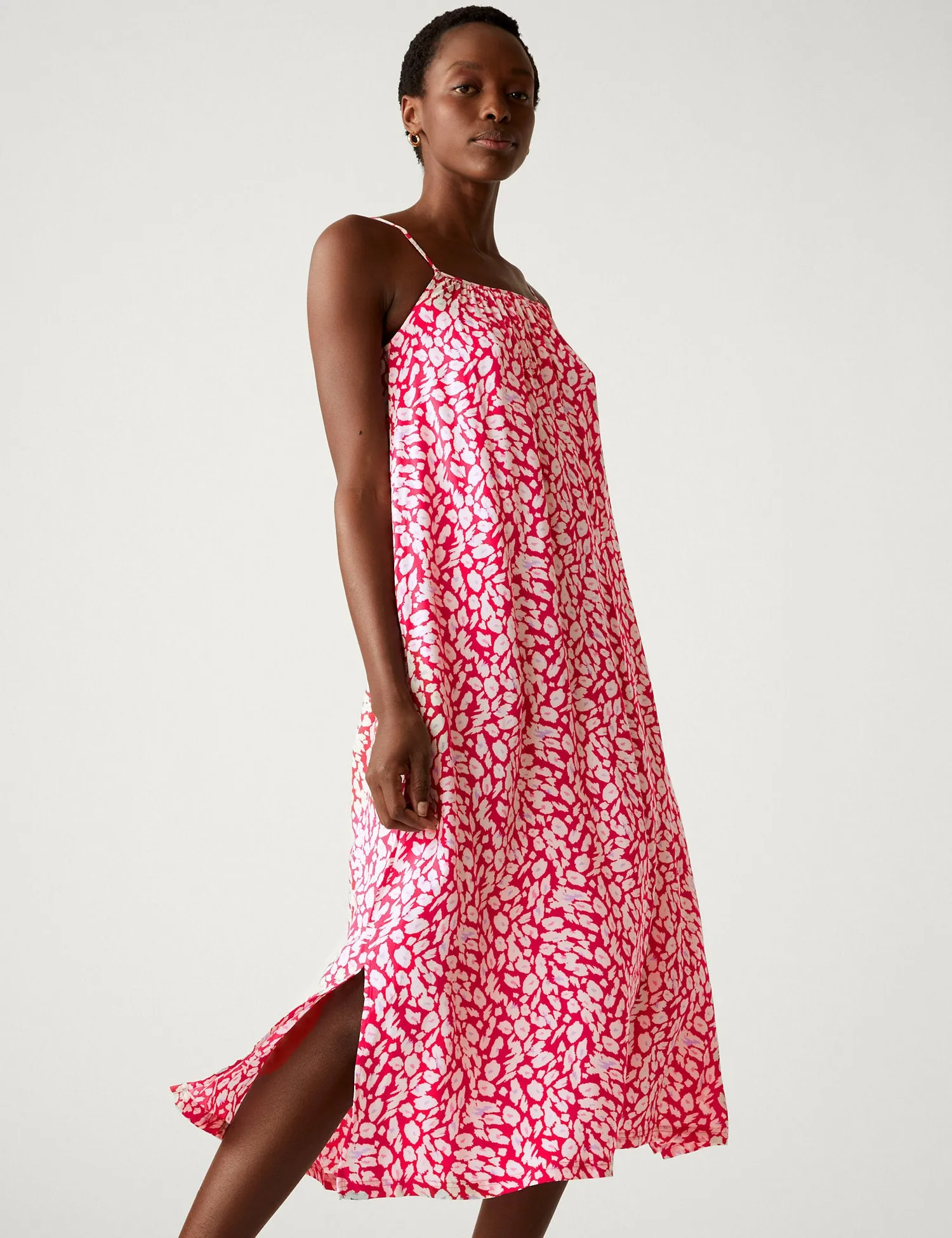 Printed Square Neck Midi Slip Dress