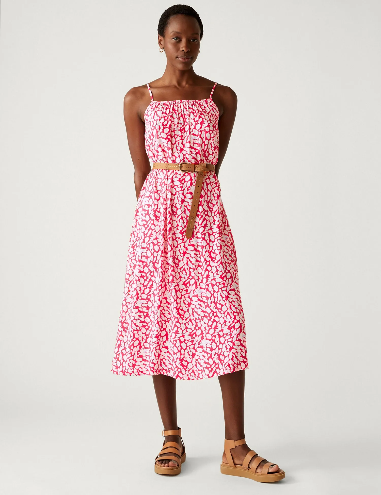 Printed Square Neck Midi Slip Dress