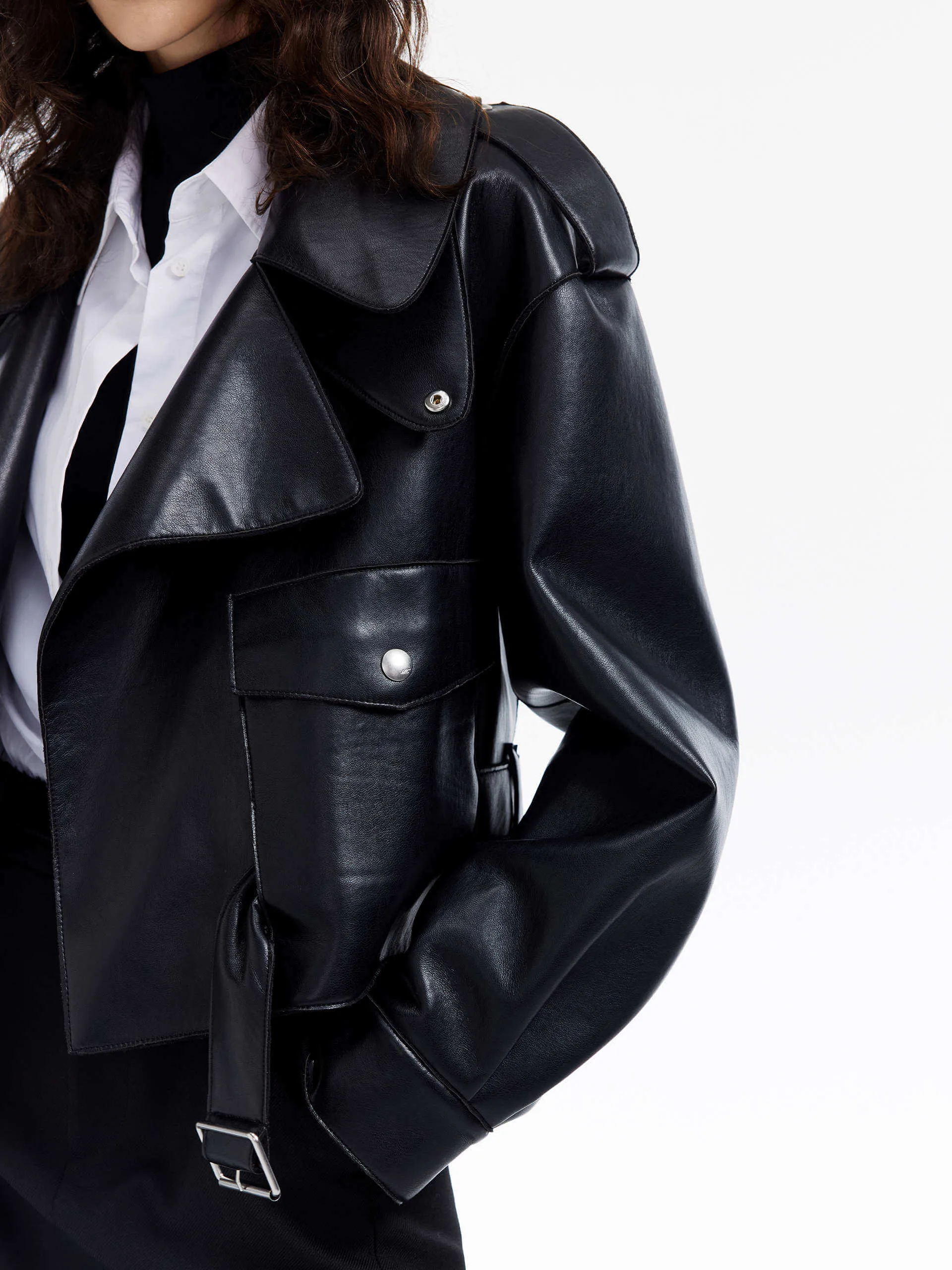 PU Leather Cropped Jacket