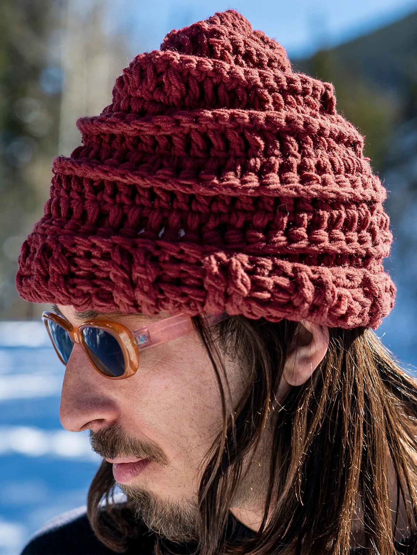 Rav Crochet Knit Beanie - MAROON