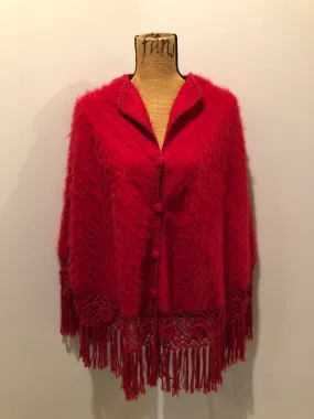 Red Baby Alpaca Wool Poncho, SOLD