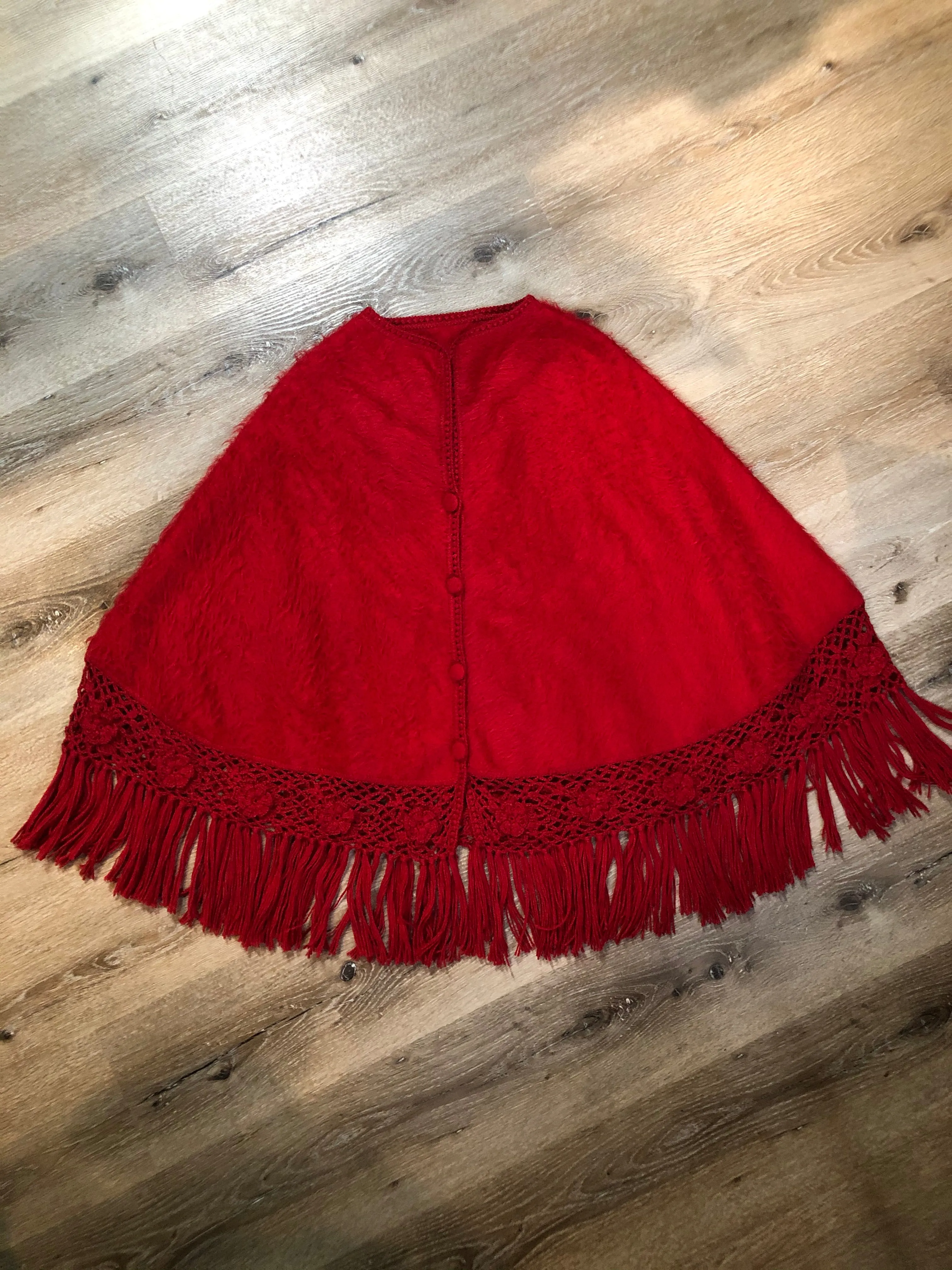 Red Baby Alpaca Wool Poncho, SOLD