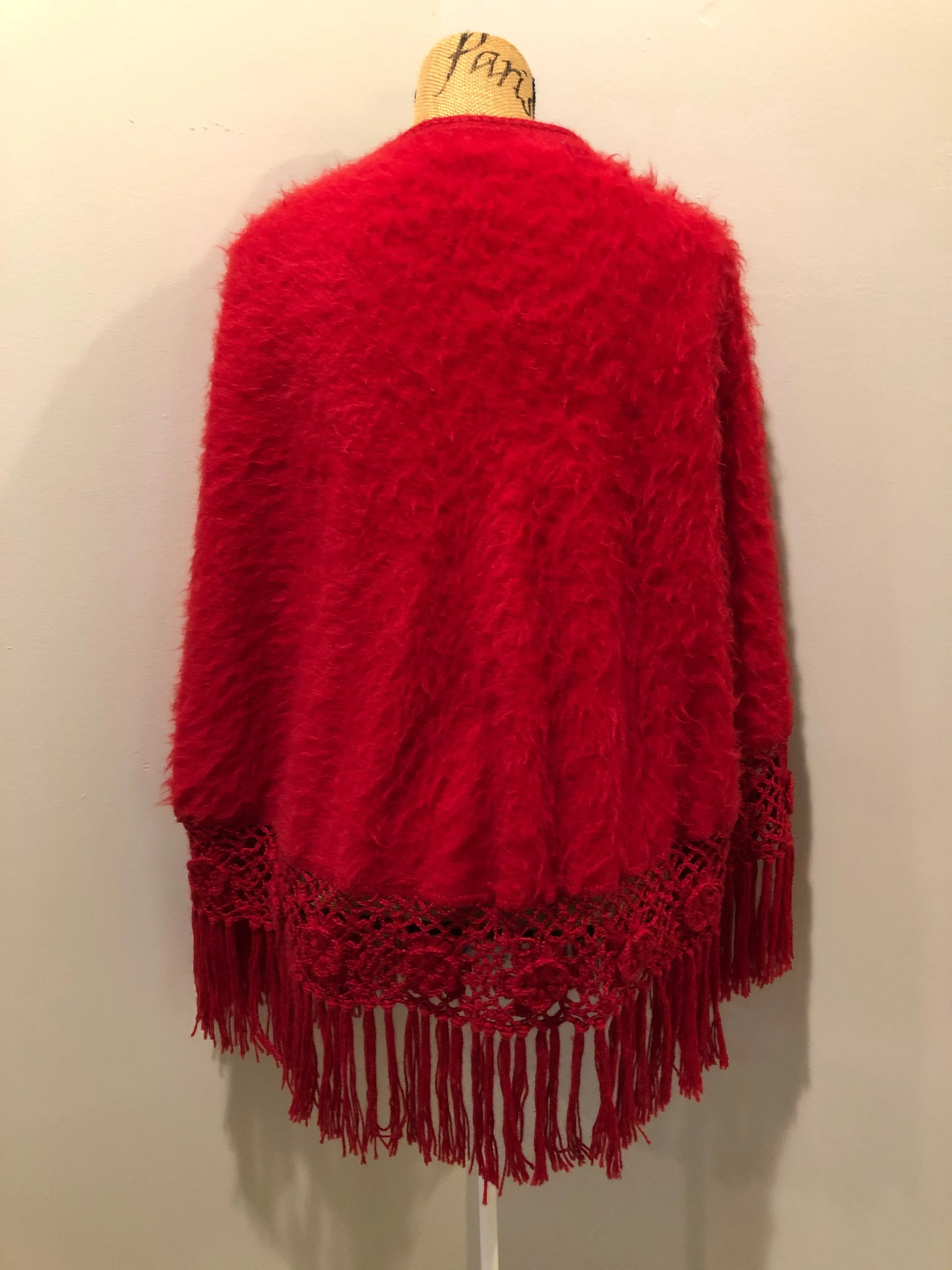 Red Baby Alpaca Wool Poncho, SOLD