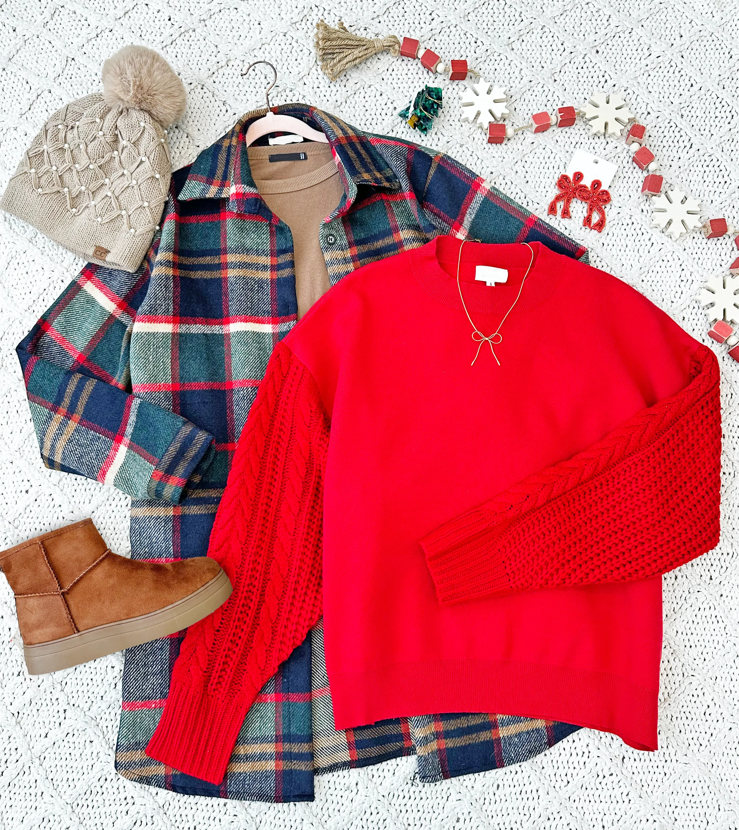 Red Cable Sleeve Knit Sweater