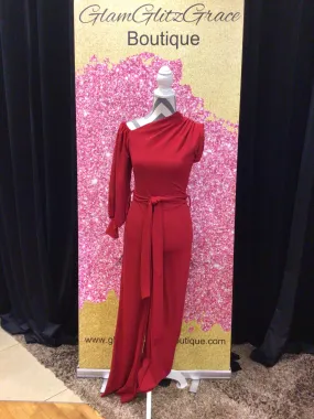 Red One Sleeve Jumpsuit With Belt