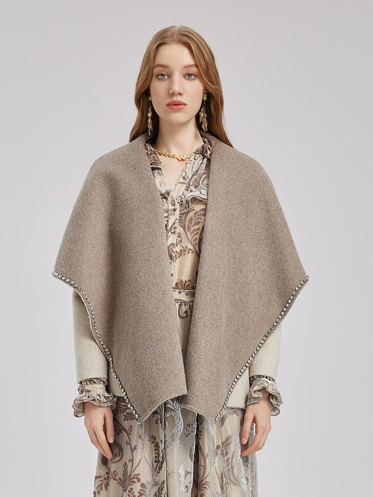 Rhinestone Embellished Couture Cashmere Cape Jacket