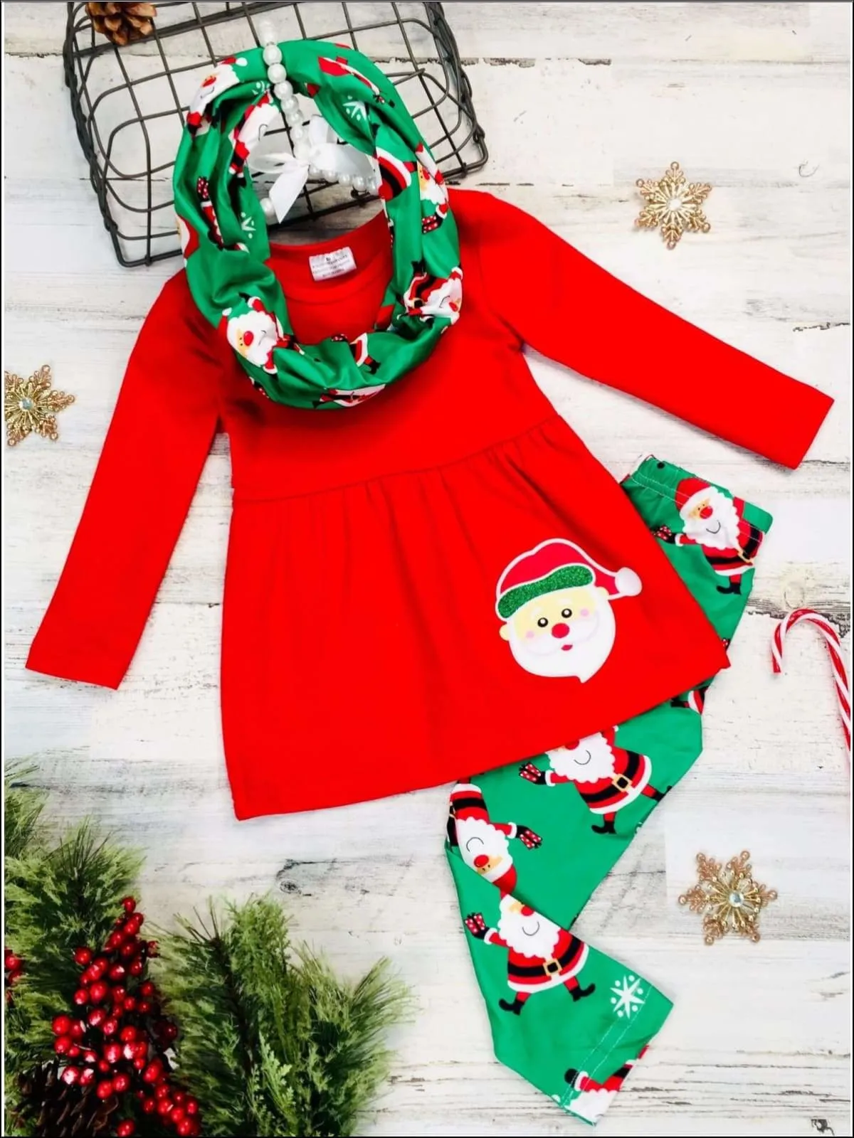 Santa, Baby Tunic, Scarf And Legging Set