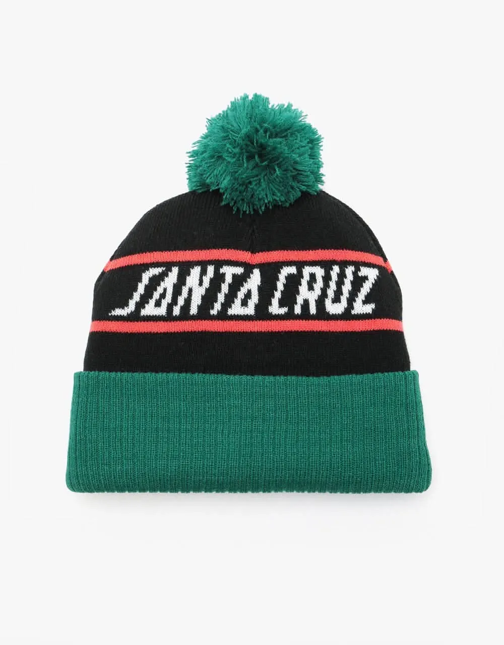 Santa Cruz Strip Stripe Bobble Beanie - Black/Evergreen