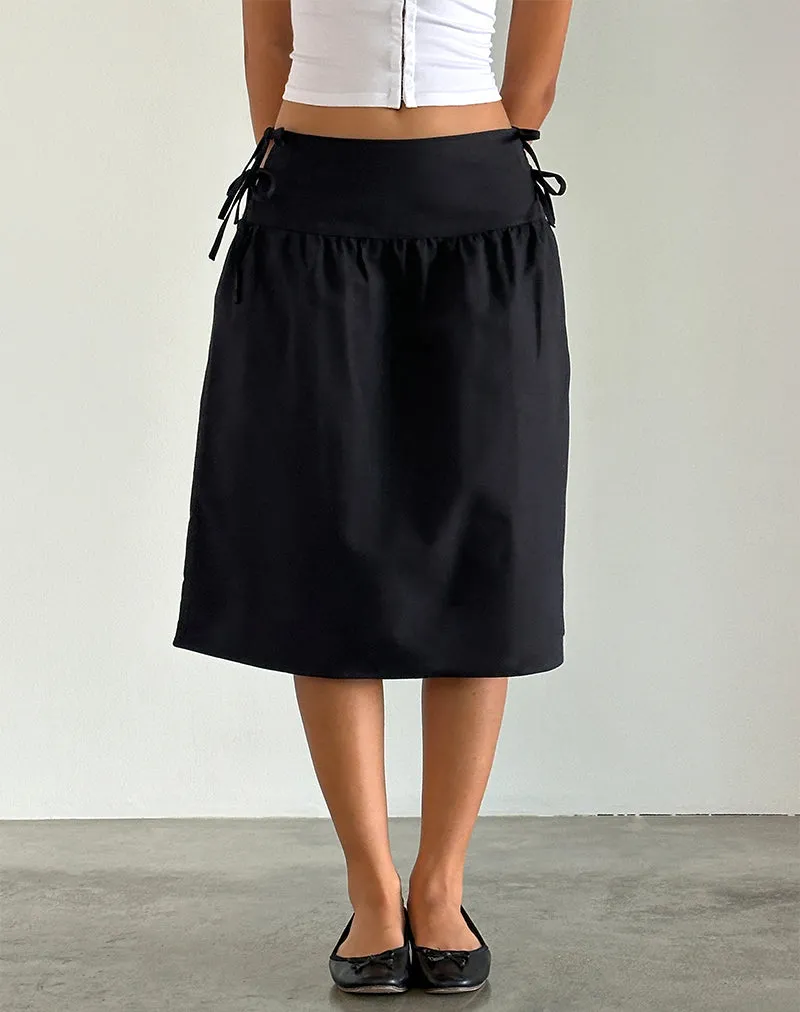 Sasay Midi Skirt in Black Linen Rami