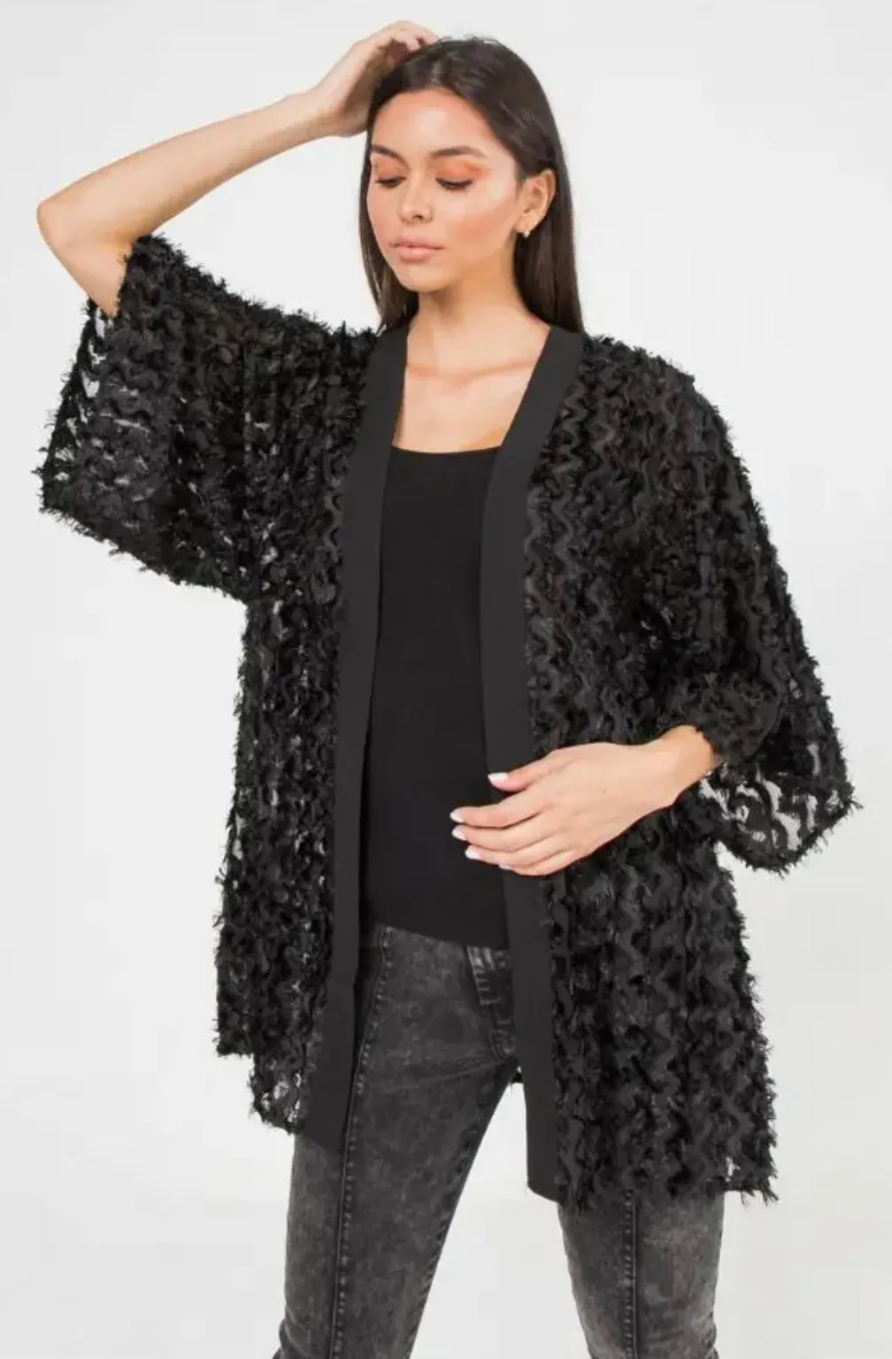 Sheer Kimono Woven Jacket, Sizes Small to Large