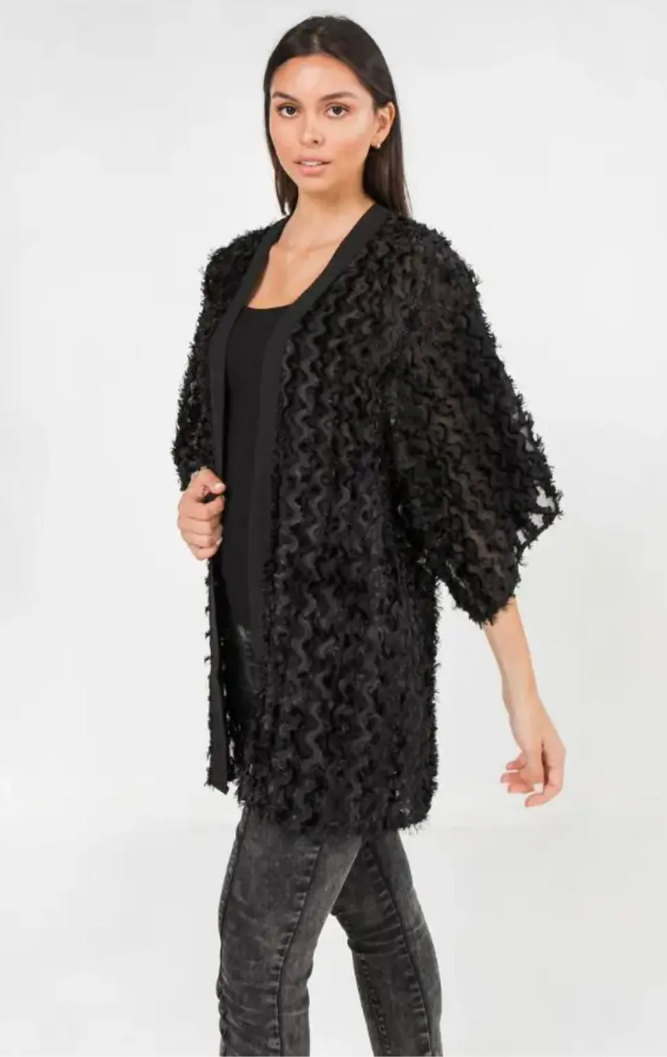 Sheer Kimono Woven Jacket, Sizes Small to Large